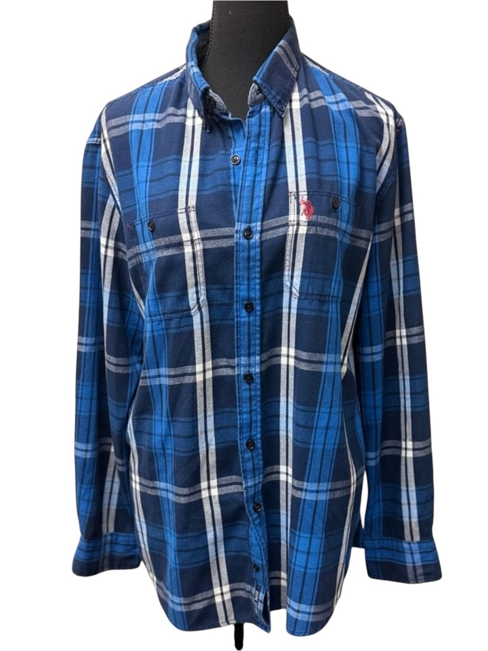 US Polo Assn Blue Plaid Button Down Shirt Medium Casual Western Flannel Top
